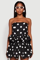 Womens Spoon Jeans Bubble Hem Polka Dot Crop Top, Black,