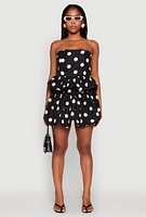 Womens Spoon Jeans Bubble Hem Polka Dot Crop Top, Black,