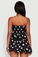 Womens Spoon Jeans Bubble Hem Polka Dot Crop Top, Black,