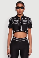 Womens 2D Optical Illusion Cropped Shirt, Black, Size M