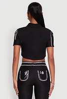Womens 2D Optical Illusion Cropped Shirt, Black, Size M