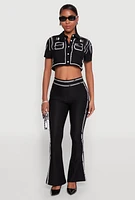 Womens 2D Optical Illusion Flare Pants, Black, Size L