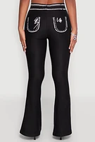 Womens 2D Optical Illusion Flare Pants, Black, Size L