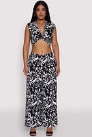 Womens Spoon Jeans Printed Pattern Twist Front Crop Top, Multi, Size XL