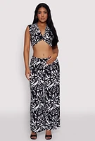 Womens Spoon Jeans Printed Pattern Twist Front Crop Top, Multi, Size XL