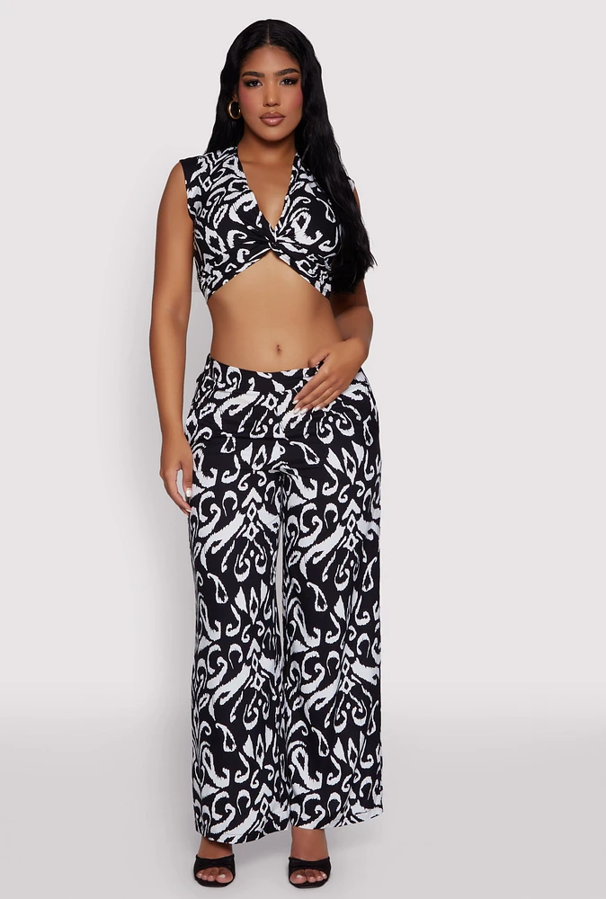 Womens Spoon Jeans Printed Pattern Twist Front Crop Top, Multi, Size M