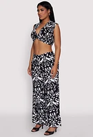 Womens Spoon Jeans Printed Pattern Twist Front Crop Top, Multi, Size XL