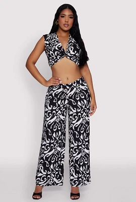 Womens Spoon Jeans Printed Pattern Palazzo Pants, Multi, Size M