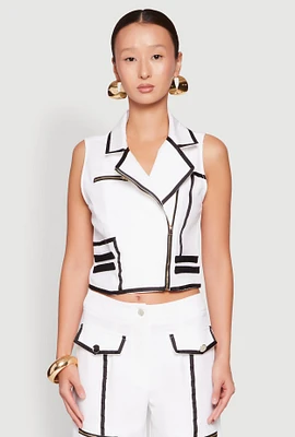 Womens Contrast Trim Blazer Vest, White, Size M