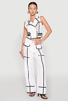 Womens Contrast Trim Blazer Vest, White, Size M