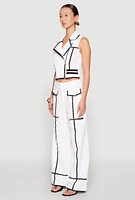 Womens Contrast Trim Blazer Vest, White, Size M