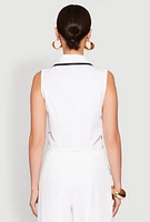 Womens Contrast Trim Blazer Vest, White, Size M