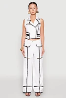 Womens Contrast Trim High Waisted Pants, White, Size M