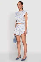 Womens Spoon Jeans Floral Tiered Flutter Sleeve Blouse, Multi, Size M