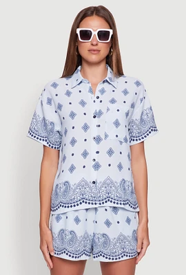 Womens Crepe Knit Bandana Print Shirt,