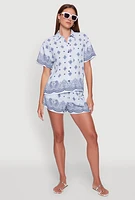 Womens Crepe Knit Bandana Print Shirt,