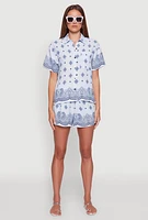 Womens Crepe Knit Bandana Print Shirt,