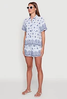 Womens Crepe Knit Bandana Print Shirt,