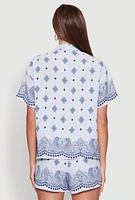 Womens Crepe Knit Bandana Print Shirt,