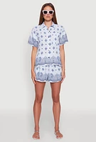 Womens Crepe Knit Bandana Print Shorts, Blue, Size S