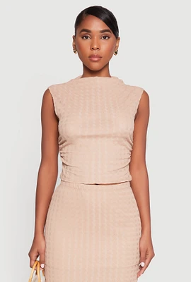 Womens Ruched Funnel Neck Sleeveless Top,