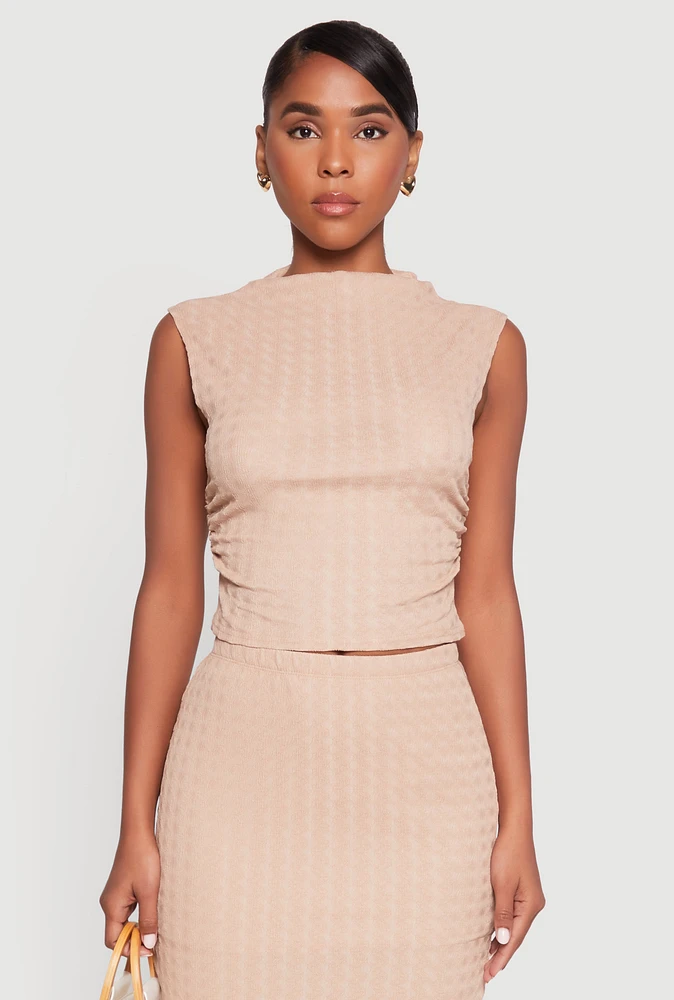 Womens Ruched Funnel Neck Sleeveless Top,