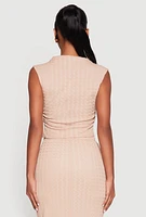 Womens Ruched Funnel Neck Sleeveless Top,