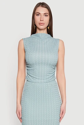 Womens Ruched Funnel Neck Sleeveless Top, L