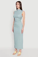 Womens Ruched Funnel Neck Sleeveless Top,