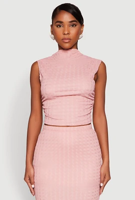 Womens Ruched Funnel Neck Sleeveless Top, Pink, Size M