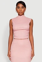 Womens Ruched Funnel Neck Sleeveless Top, Pink, Size M