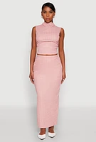 Womens Ruched Funnel Neck Sleeveless Top, Pink, Size M