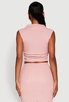 Womens Ruched Funnel Neck Sleeveless Top, Pink, Size M