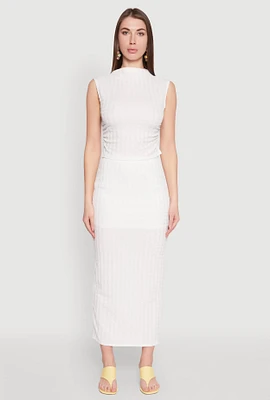 Womens Textured Knit High Waisted Maxi Skirt, White,