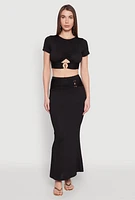 Womens O Ring Metallic Detail Cut Out Crop Top, M