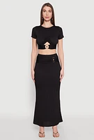 Womens O Ring Metallic Detail Cut Out Crop Top, M