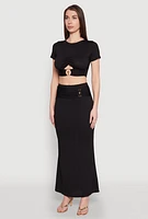 Womens O Ring Metallic Detail Cut Out Crop Top, M