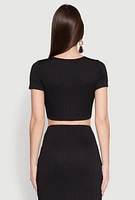 Womens O Ring Metallic Detail Cut Out Crop Top, M