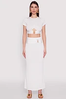 Womens O Ring Metallic Detail Cut Out Crop Top, White,