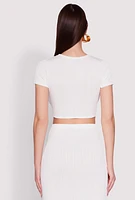 Womens O Ring Metallic Detail Cut Out Crop Top, White,