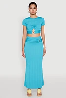 Womens O Ring Metallic Detail Cut Out Crop Top, Blue, Size S