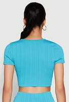 Womens O Ring Metallic Detail Cut Out Crop Top, Blue, Size S