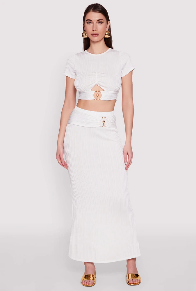 Womens O Ring Metallic Detail Maxi Skirt, White, Size XL