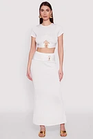 Womens O Ring Metallic Detail Maxi Skirt, White, Size XL