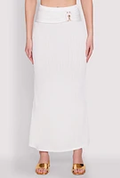 Womens O Ring Metallic Detail Maxi Skirt, White, Size XL