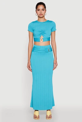 Womens O Ring Metallic Detail Maxi Skirt, Blue, Size L