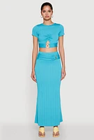Womens O Ring Metallic Detail Maxi Skirt, Blue, Size L