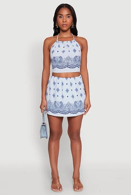Womens Bandana Print Mini Skirt, Blue,