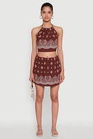 Womens Bandana Print Cropped Halter Top, Brown, Size L