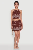 Womens Bandana Print Cropped Halter Top, Brown, Size L